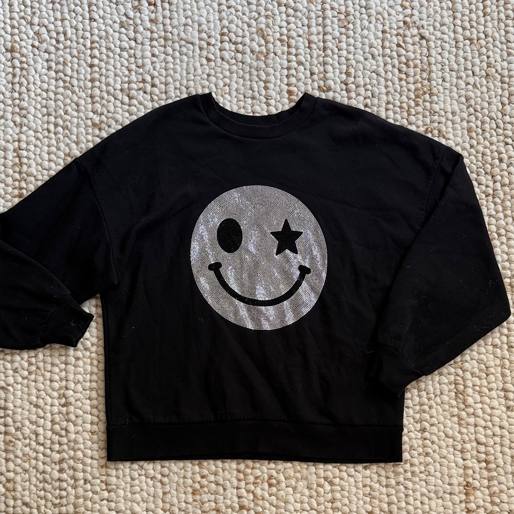 Black Smiley Face Rhinestone Sweatshirt S